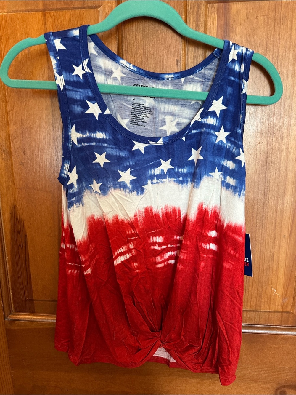 Sleeveless Knot-Front Tank Top in Red White and Blue